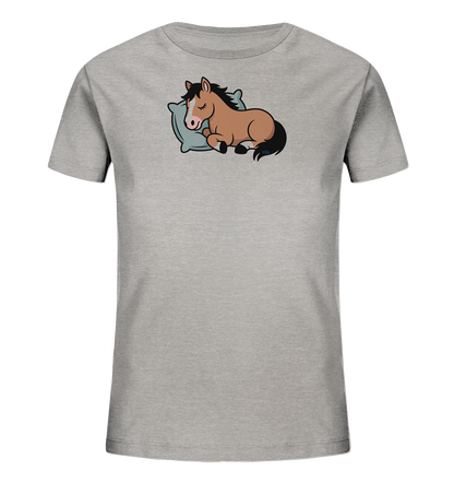Schlafendes braunes Pferd auf hellem Kissen – Kinder-T-Shirt