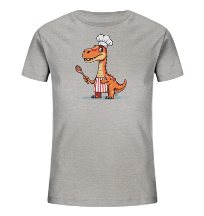 Kinder T-Shirt mit orangefarbenem Dino als Koch
