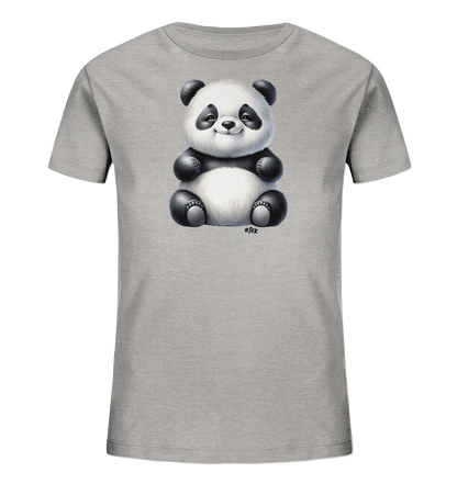 Kinder T-Shirt mit ein sitzender Panda mit schwarz-weißem Fell und freundlichem Lächeln