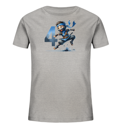 Kinder-T-Shirt mit springendem Ninja und Zahl 4