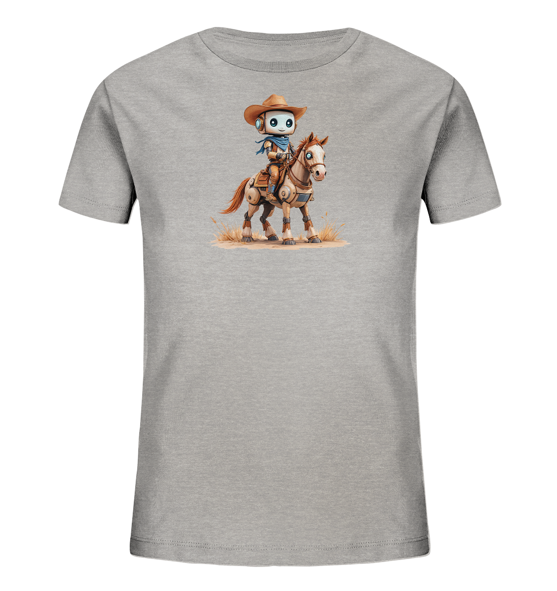 Kinder T-Shirt – Roboter Cowboy reitet blauäugiges Pferd