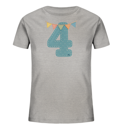Gestickte Vier mit bunten Fahnen Motiv auf Kinder T-Shirt