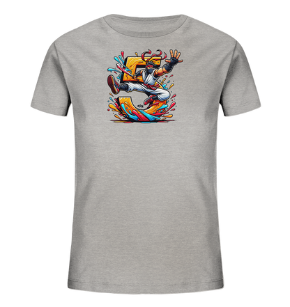 Kinder T-Shirt mit springendem Ninja, großer Zahl 5 und bunten Farbspritzern