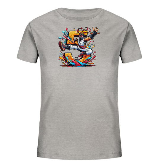 Kinder T-Shirt mit springendem Ninja, großer Zahl 5 und bunten Farbspritzern