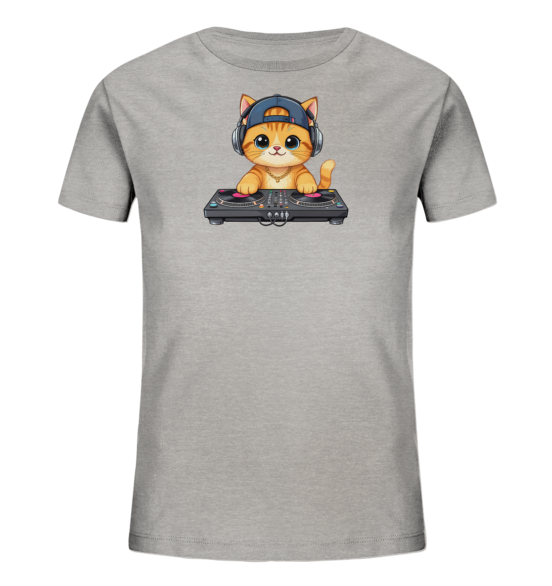 Kinder-T-Shirt mit süßem Kater, der Platten auflegt.