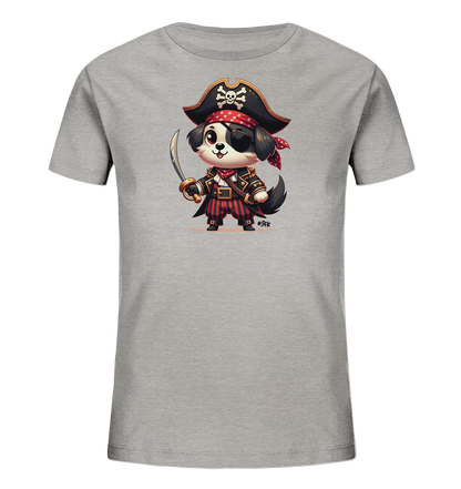 Kinder T-Shirt mit Cartoon-Piratenhund, Augenklappe, Hut und Säbel