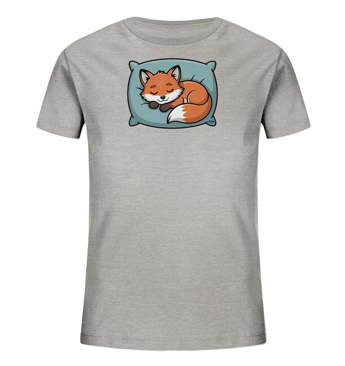 Kinder T-Shirt mit eingerolltem schlafendem Fuchs auf Kissen