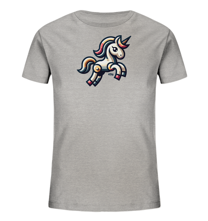 Kinder T-Shirt mit springendem Einhorn, bunter Mähne, Schweif und Horn