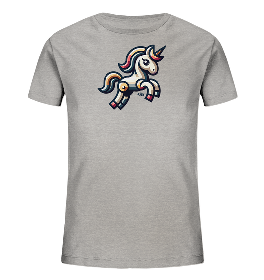 Kinder T-Shirt mit springendem Einhorn, bunter Mähne, Schweif und Horn