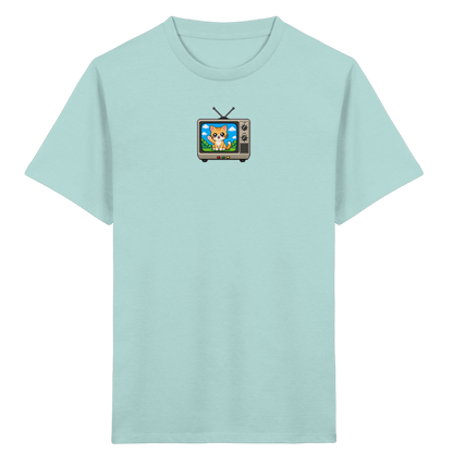 Pixel Katze im Retro Fernseher T-Shirt - Kinder Bio T-Shirt