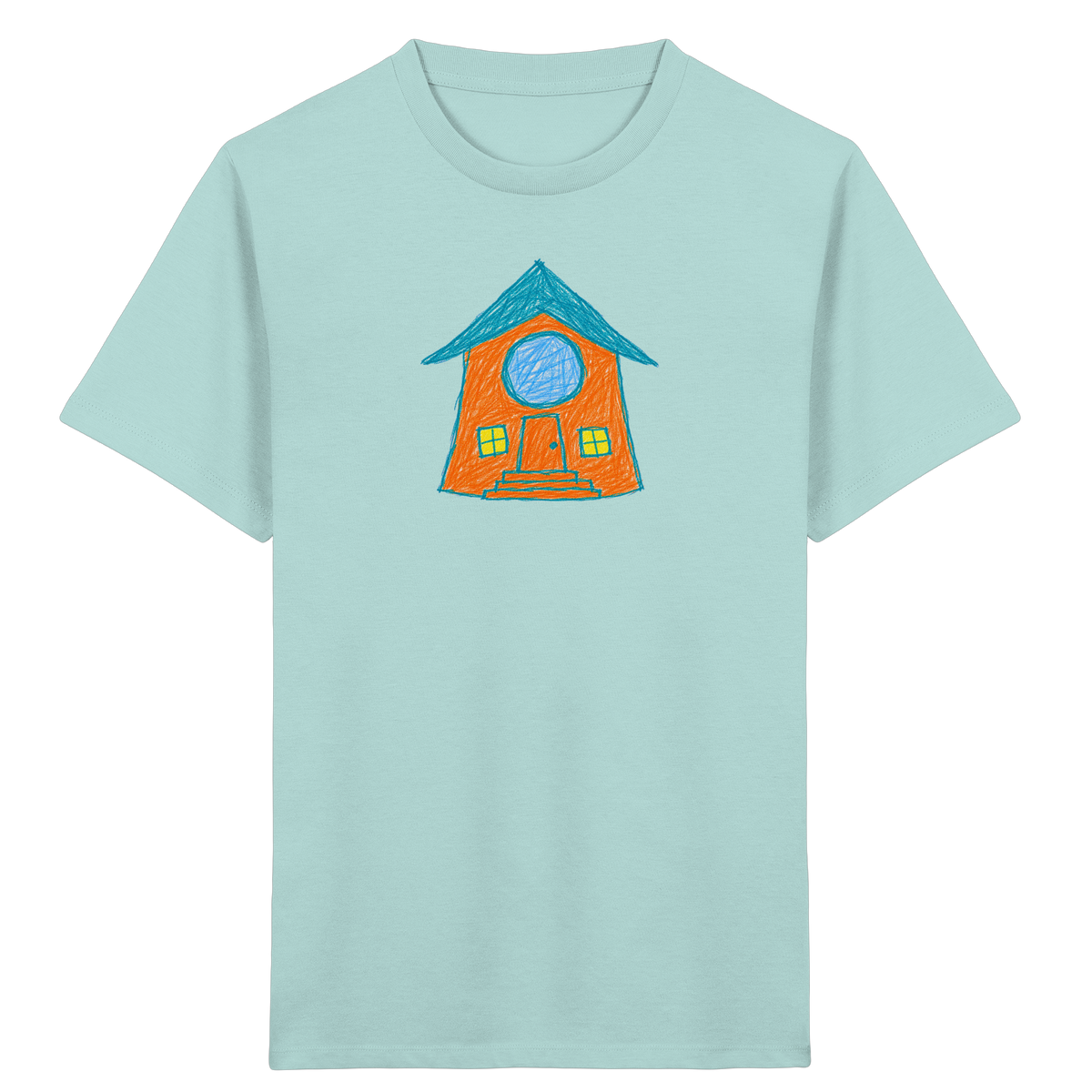 Orangefarbenes Rundfensterhaus für Kinder - Kinder Bio T-Shirt