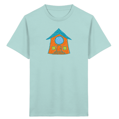 Orangefarbenes Rundfensterhaus für Kinder - Kinder Bio T-Shirt