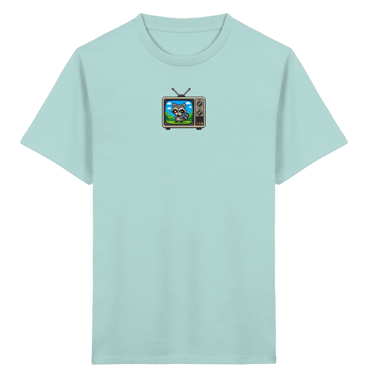 Pixel Waschbär im Retro-Fernseher Kinder-Shirt - Kinder Bio T-Shirt
