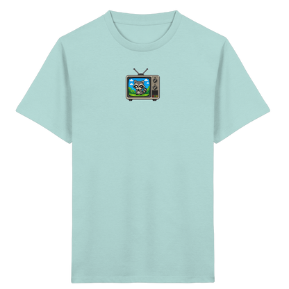Pixel Waschbär im Retro-Fernseher Kinder-Shirt - Kinder Bio T-Shirt