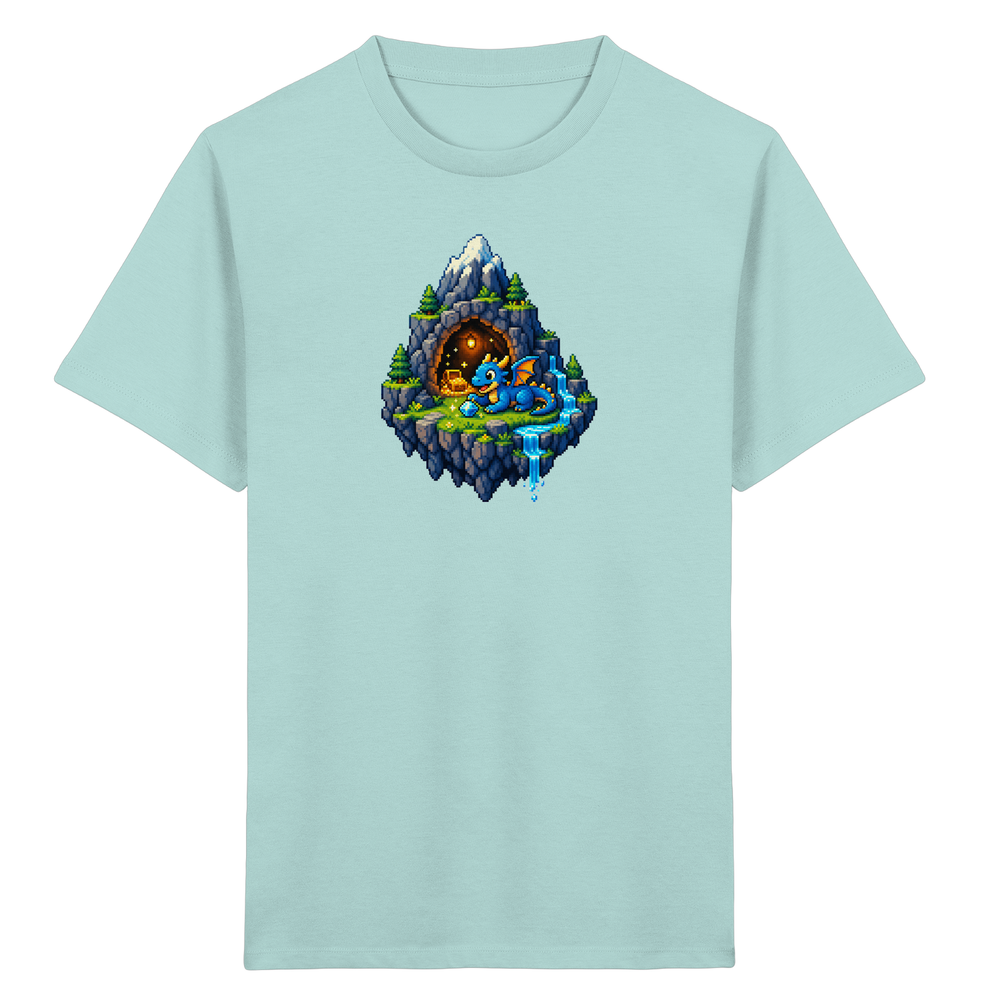 Magischer Pixel Drache Schatz Insel - Kinder Bio T-Shirt