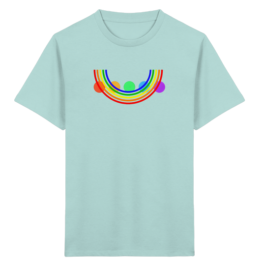 Kinder-T-Shirt mit Regenbogen über bunten Kreisen
