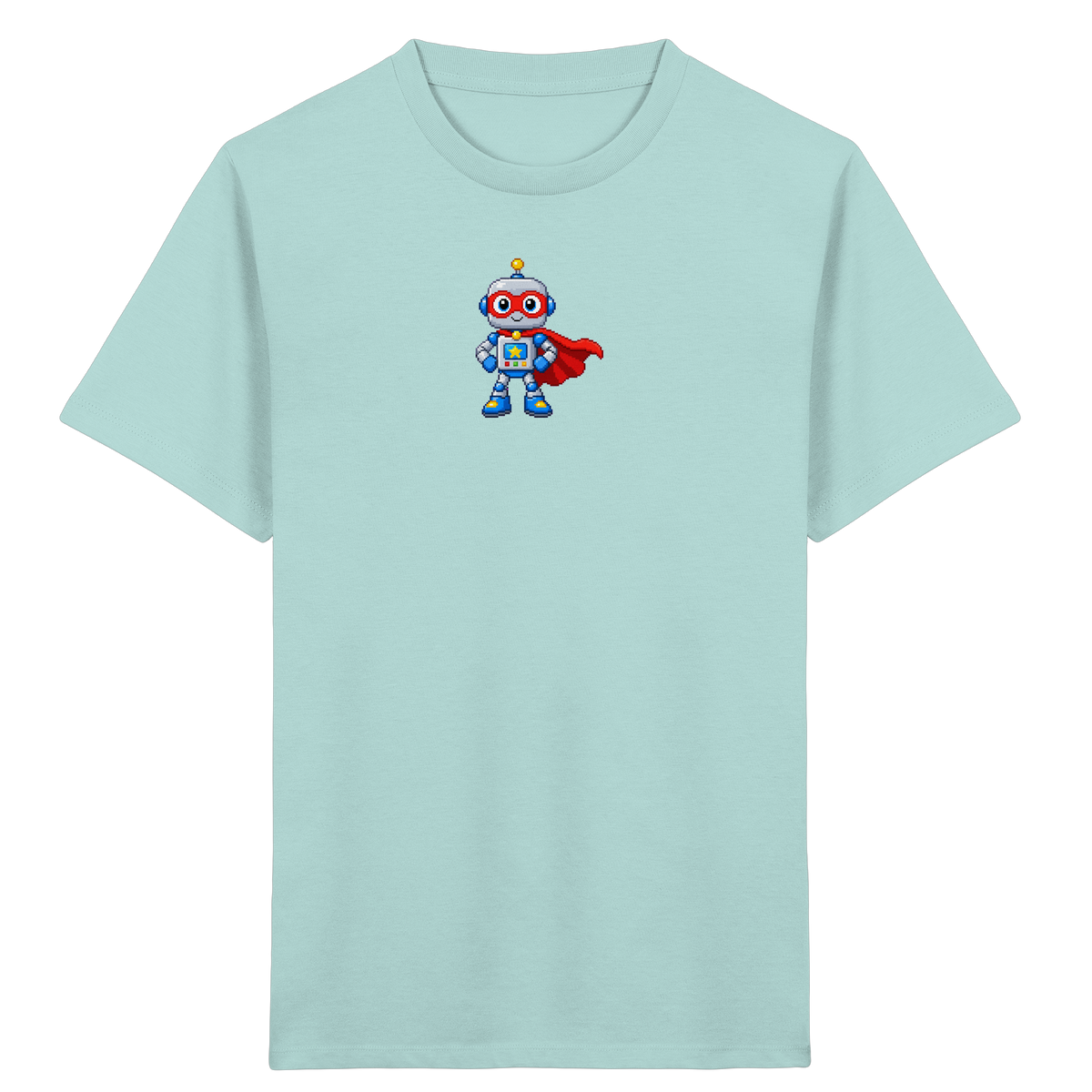 Pixel-Roboter Superhelden-Shirt: Freundliches Design - Kinder Bio T-Shirt