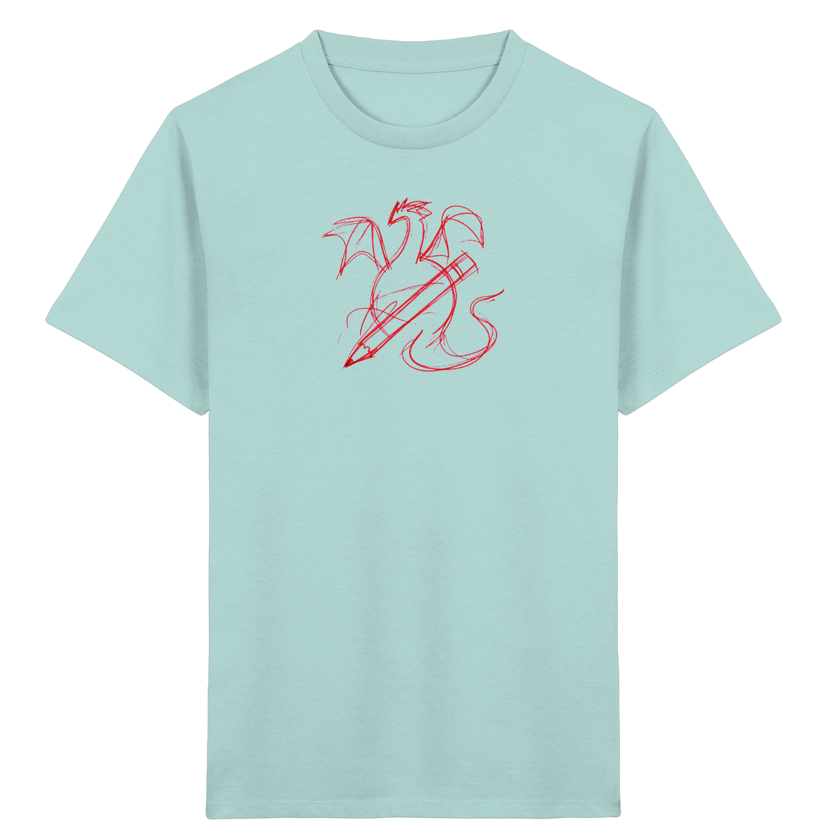 Ziegelroter Krakeldrache mit Bleistift - Kinder Bio T-Shirt