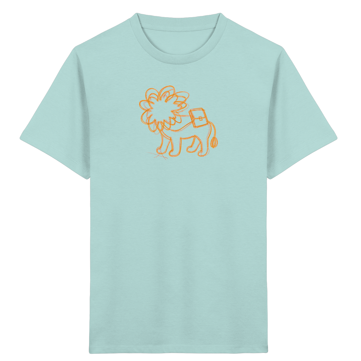 Senfgelber Krakellöwe mit Ranzen - Kinder Bio T-Shirt