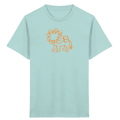 Senfgelber Krakellöwe mit Ranzen - Kinder Bio T-Shirt