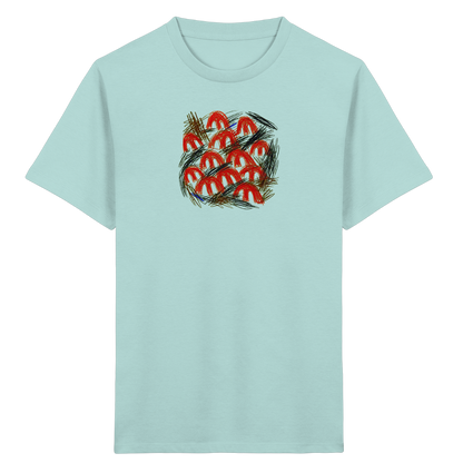 Caribbean-Blue Kinder Bio T-Shirt mit Pilz-Motiv im Kritzelstil