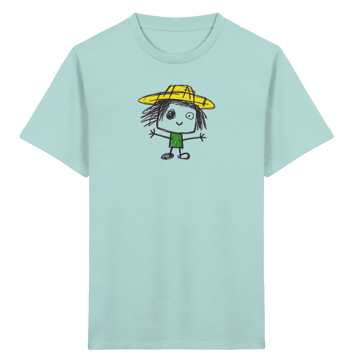 Kritzelkopf mit gelbem Strohhut - Kinder Bio T-Shirt