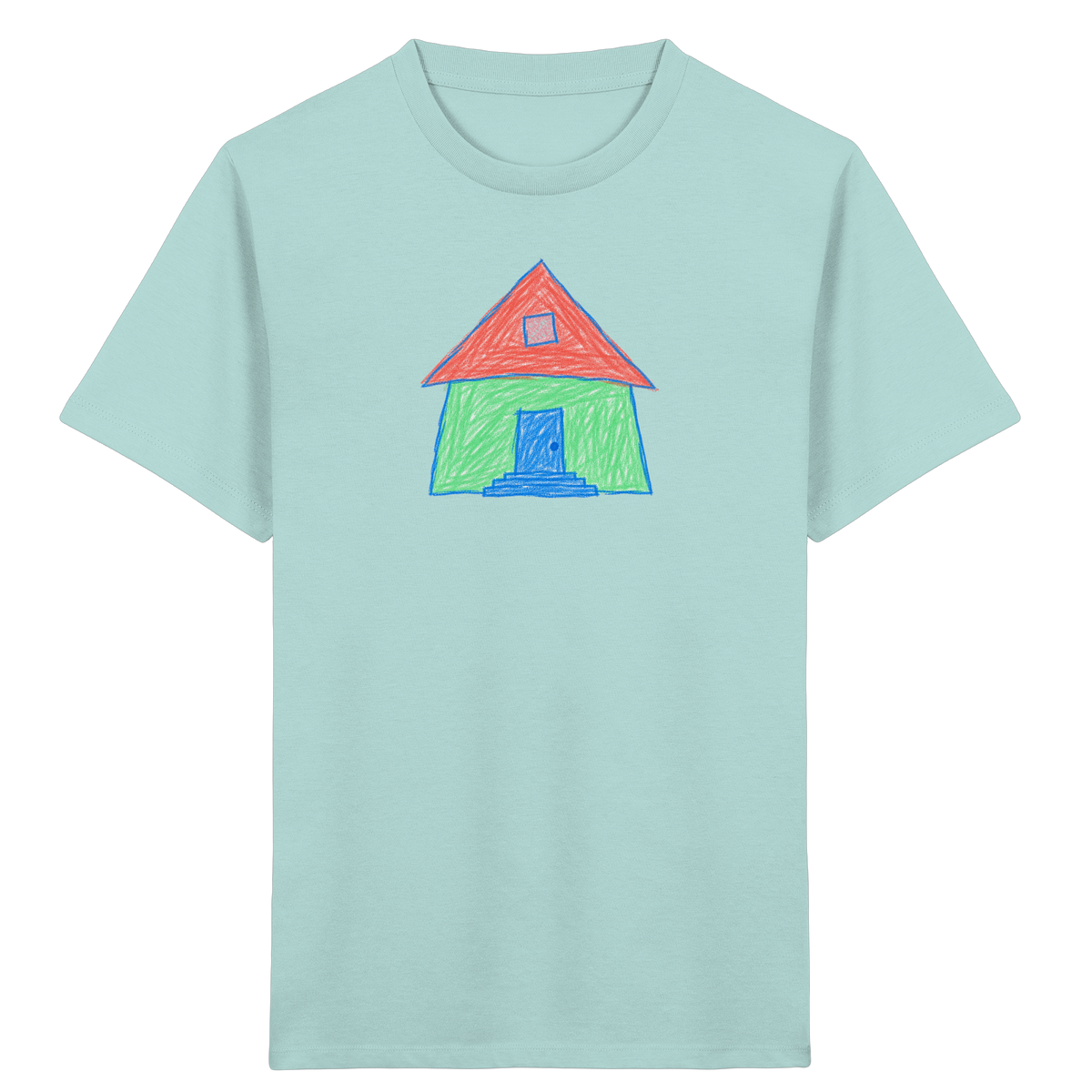 Mintgrünes Haus mit Spitzdach - Kinder Bio T-Shirt