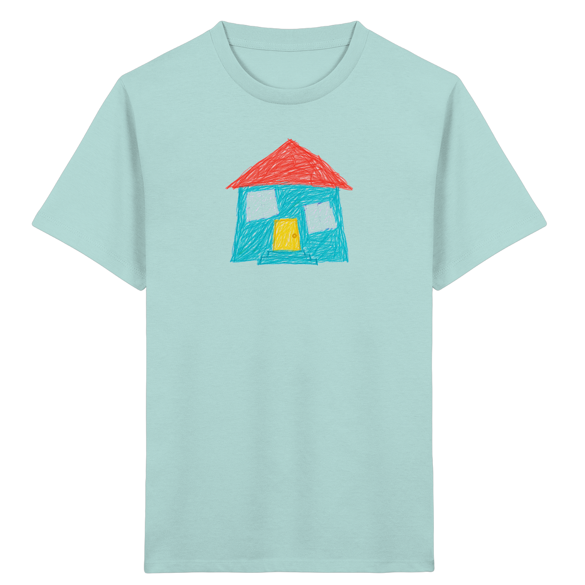 Türkises Haus mit Zwillingsfenstern - Kinder Bio T-Shirt