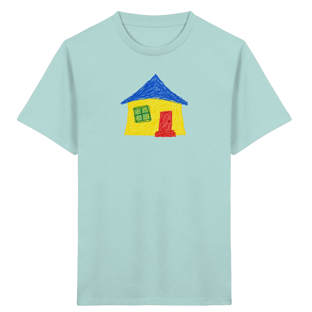 Gelbblaues Haus Kinderzeichnung - Kinder Bio T-Shirt