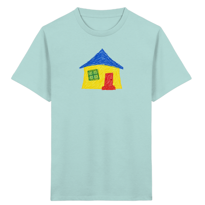 Gelbblaues Haus Kinderzeichnung - Kinder Bio T-Shirt
