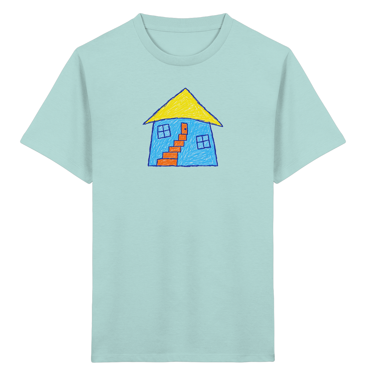Blaues Treppenhaus Kinderzeichnung - Kinder Bio T-Shirt