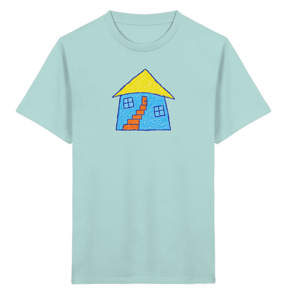 Blaues Treppenhaus Kinderzeichnung - Kinder Bio T-Shirt