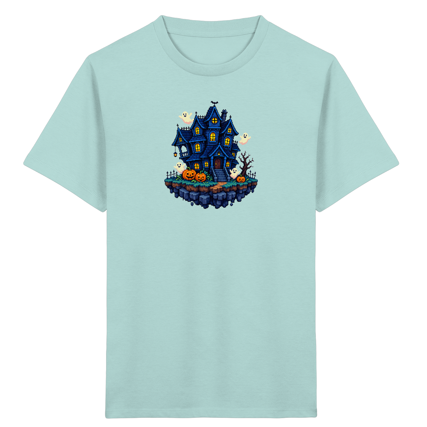 Magisches Pixel Geisterhaus Halloween T-Shirt - Kinder Bio T-Shirt