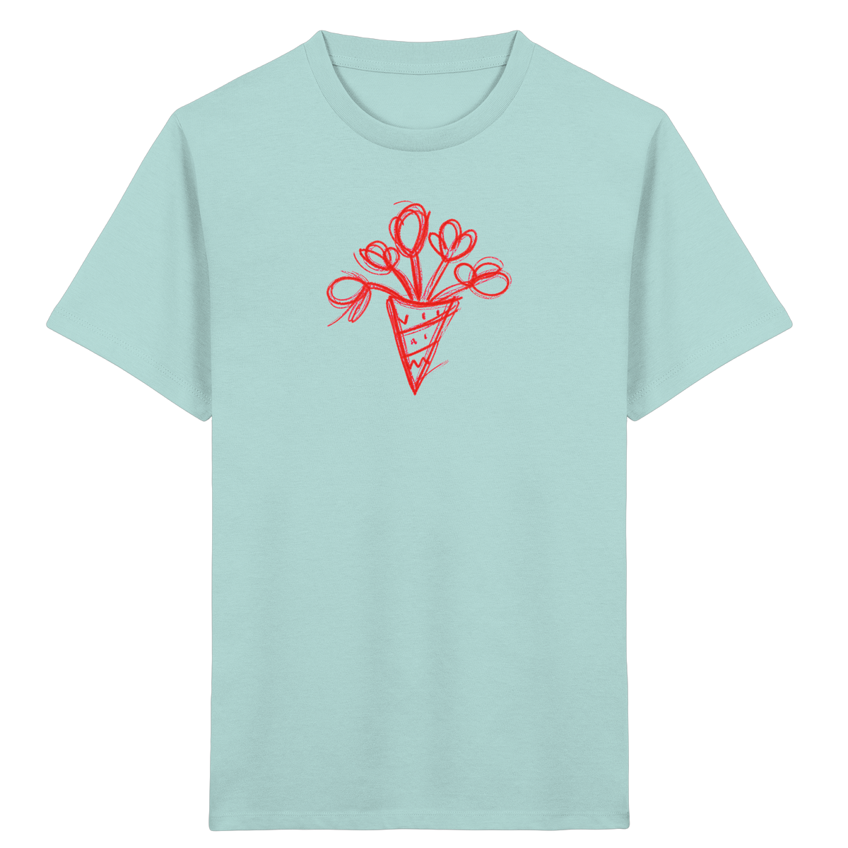Korallrote Blumenschultüte Kinder T-Shirt - Kinder Bio T-Shirt