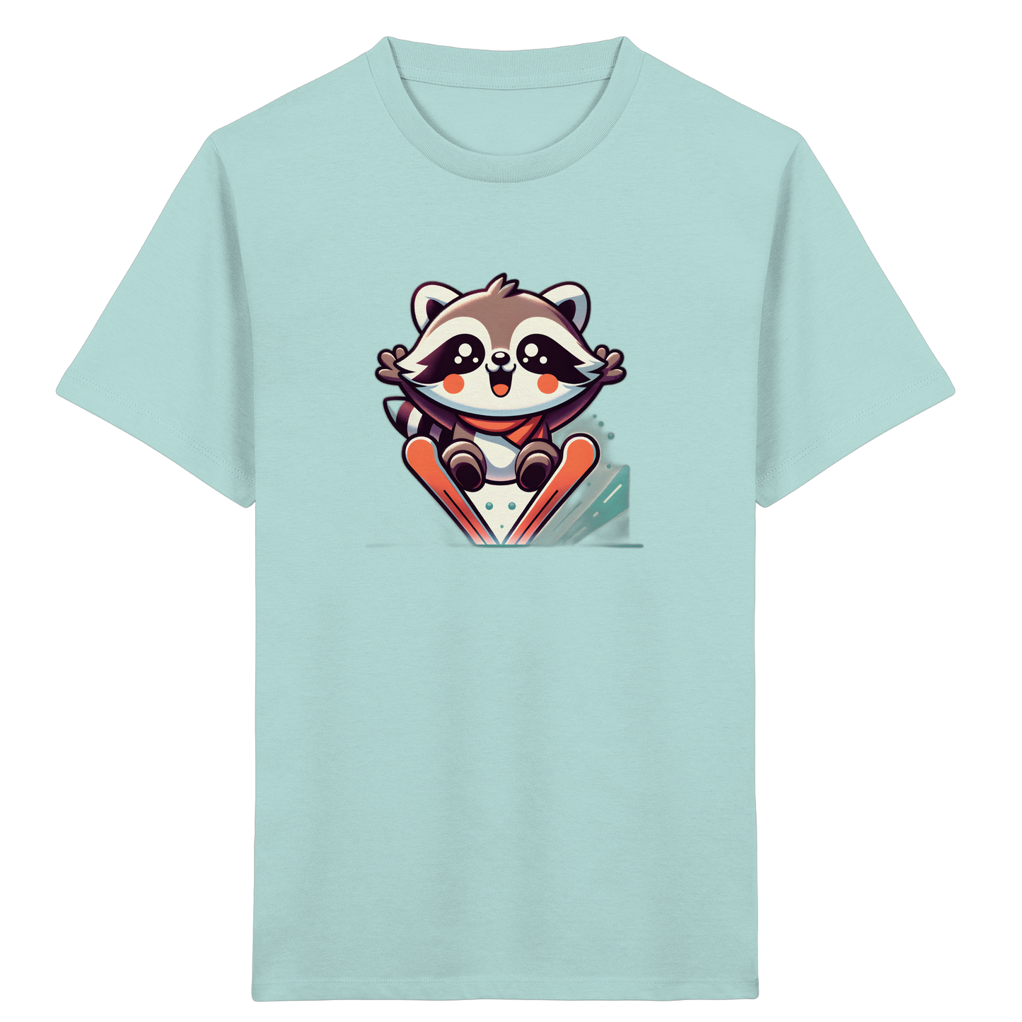 Fröhlicher Waschbär auf Skiern T-Shirt