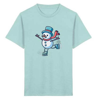 Schneemann auf Schlittschuhen – Kinder Bio-T-Shirt