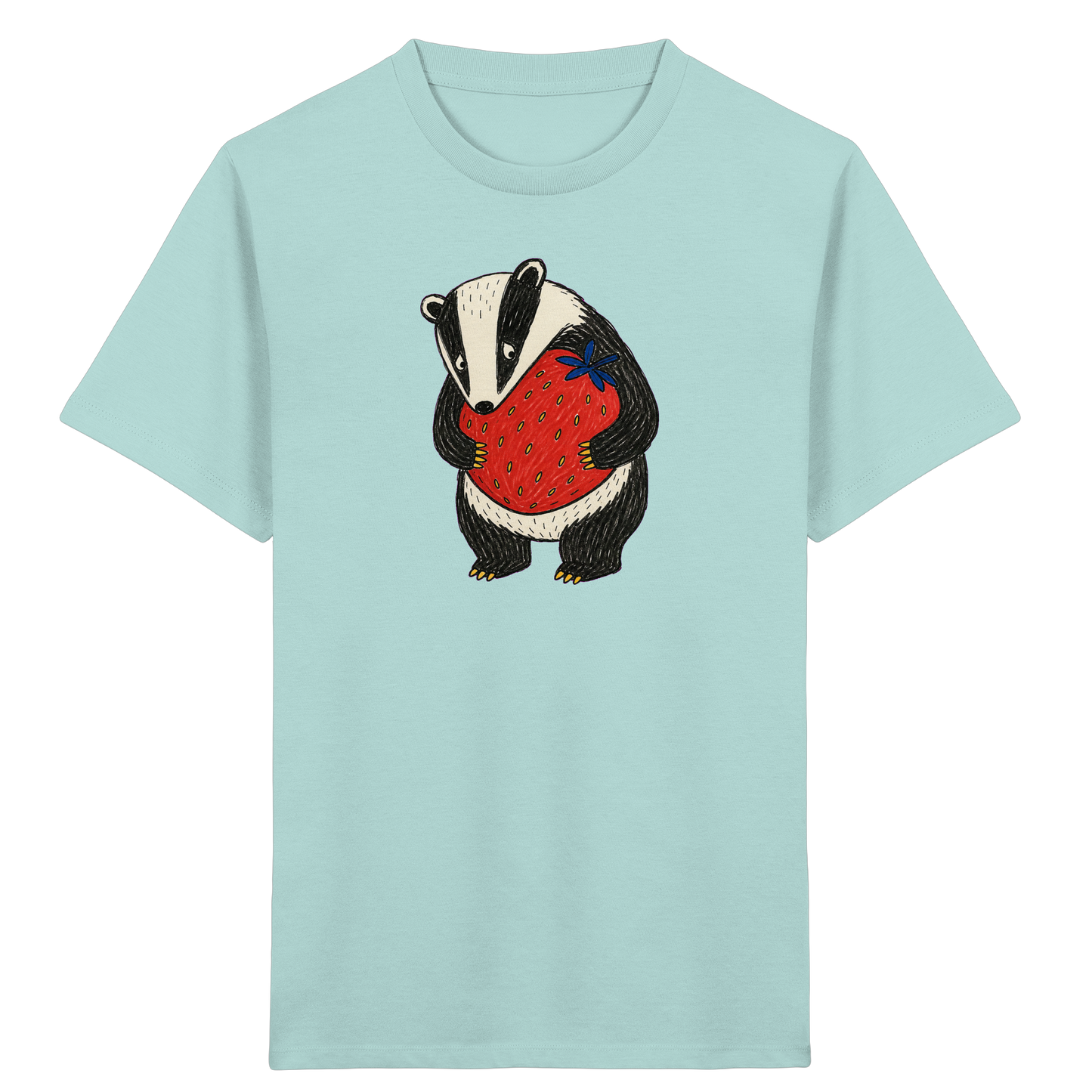 Süßer Dachs mit roter Erdbeere - Kinder Bio T-Shirt