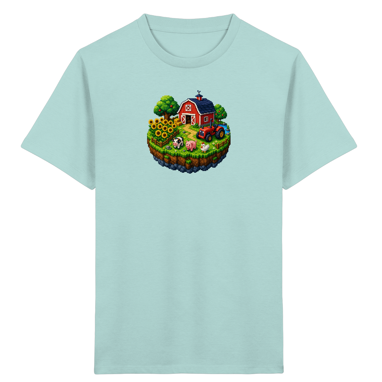 Niedliches Bauernhof Pixel-Art T-Shirt - Kinder Bio T-Shirt