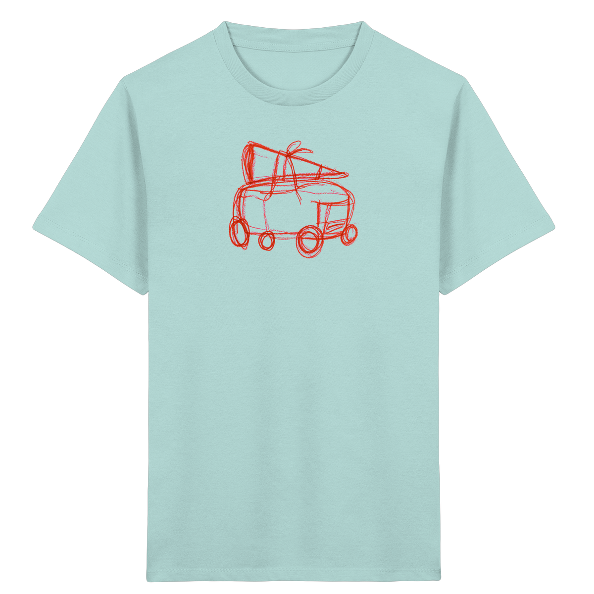 Rostroter Schulbus mit Schultüte - Kinder Bio T-Shirt