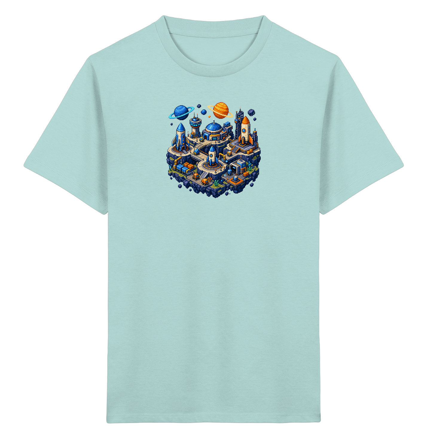 Futuristische Weltraumbasis Pixel Art T-Shirt - Kinder Bio T-Shirt
