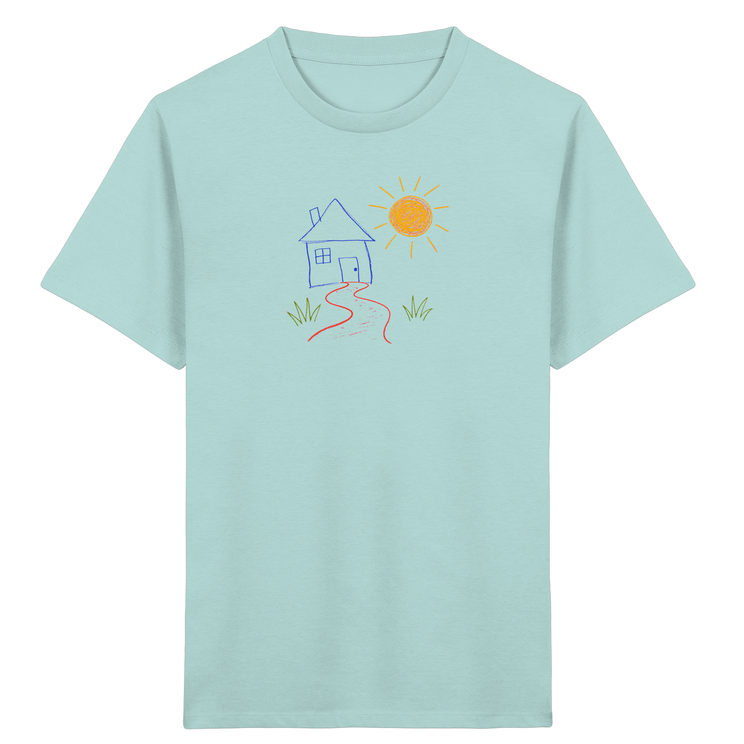 Kindershirt mit bunter Wachsmalstift Zeichnung - Kinder Bio T-Shirt