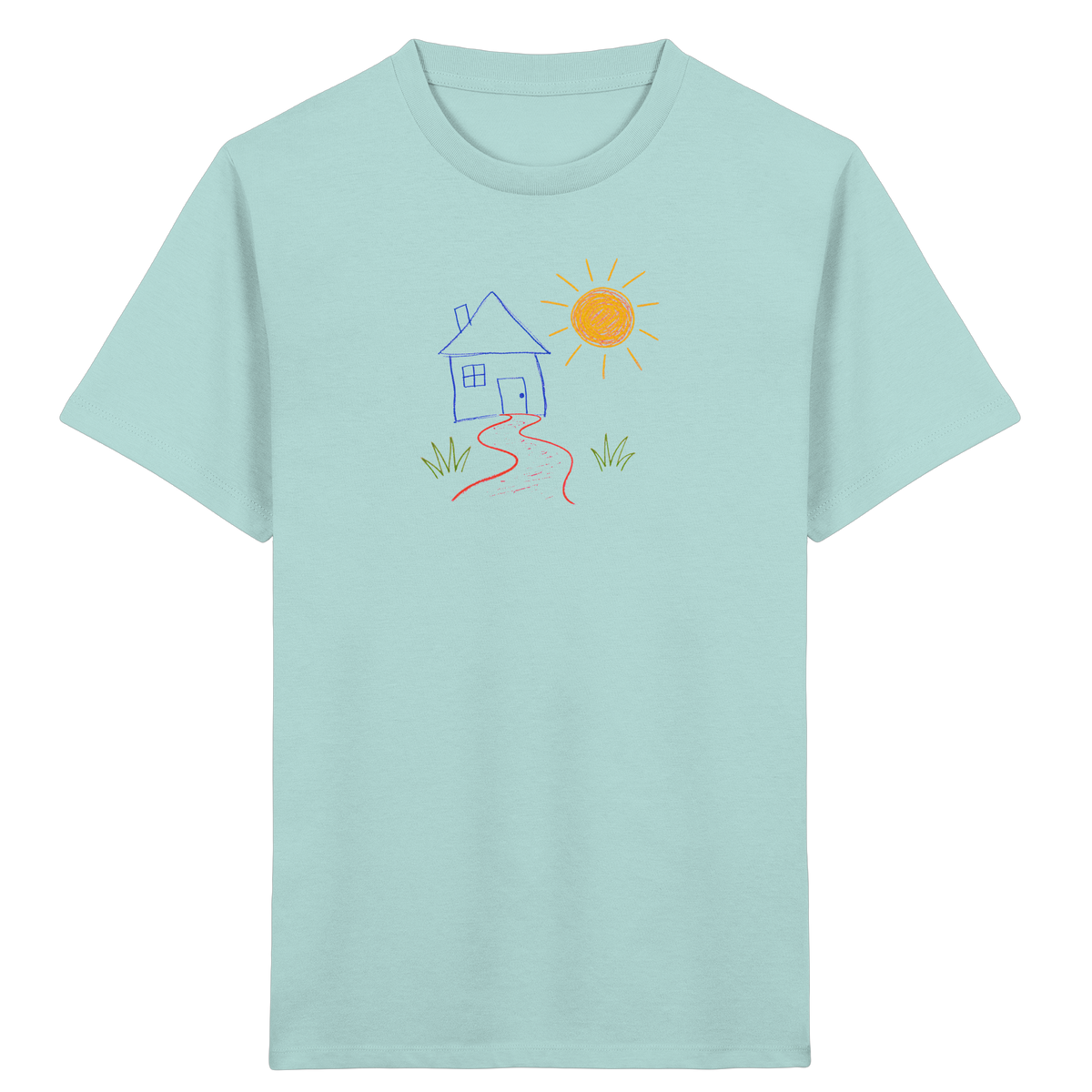 Kindershirt mit bunter Wachsmalstift Zeichnung - Kinder Bio T-Shirt