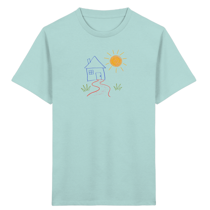 Kindershirt mit bunter Wachsmalstift Zeichnung - Kinder Bio T-Shirt