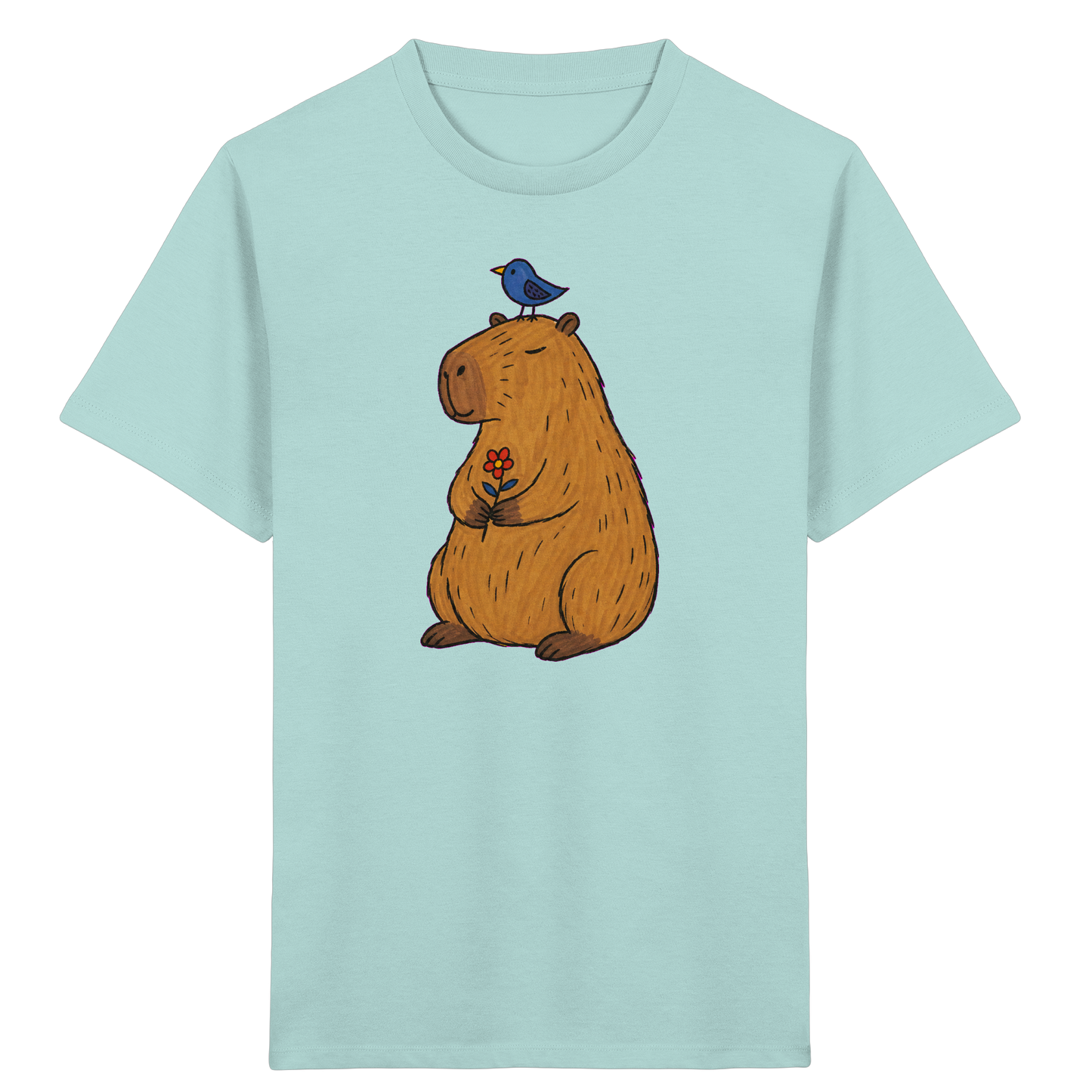 Süßes Capybara T-Shirt mit Vogel - Kinder Bio T-Shirt