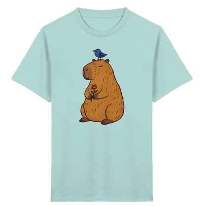 Süßes Capybara T-Shirt mit Vogel - Kinder Bio T-Shirt