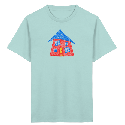 Korallenrotes Haus mit blauem Dach - Kinder Bio T-Shirt