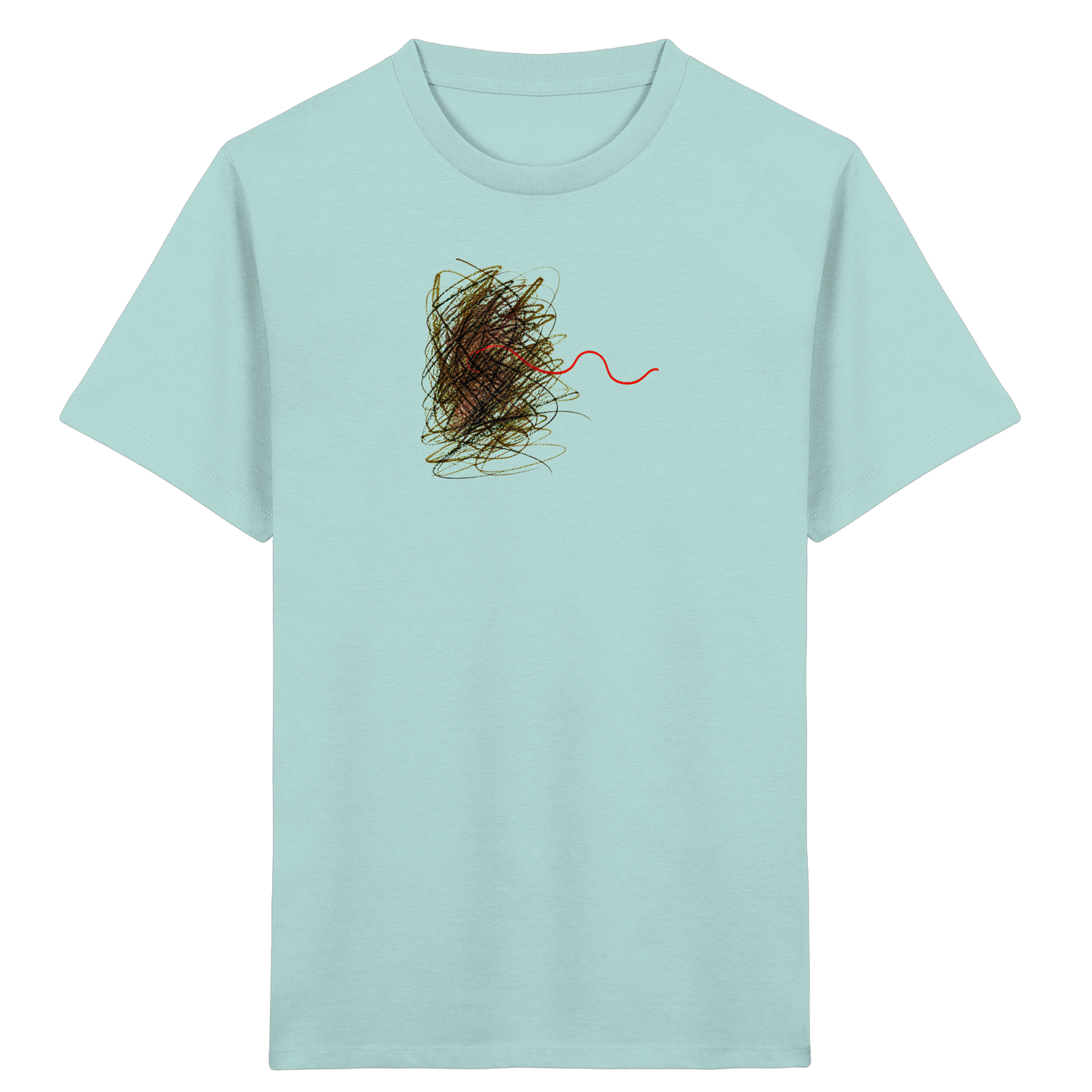 Abstraktes Kritzel-T-Shirt mit roter Linie - Kinder Bio T-Shirt