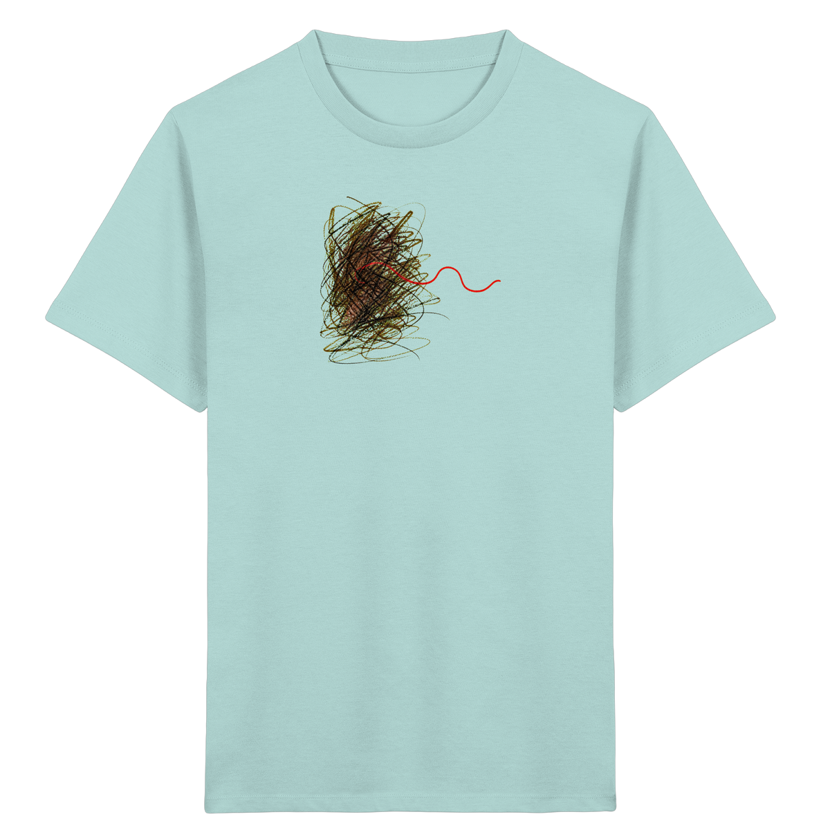 Abstraktes Kritzel-T-Shirt mit roter Linie - Kinder Bio T-Shirt