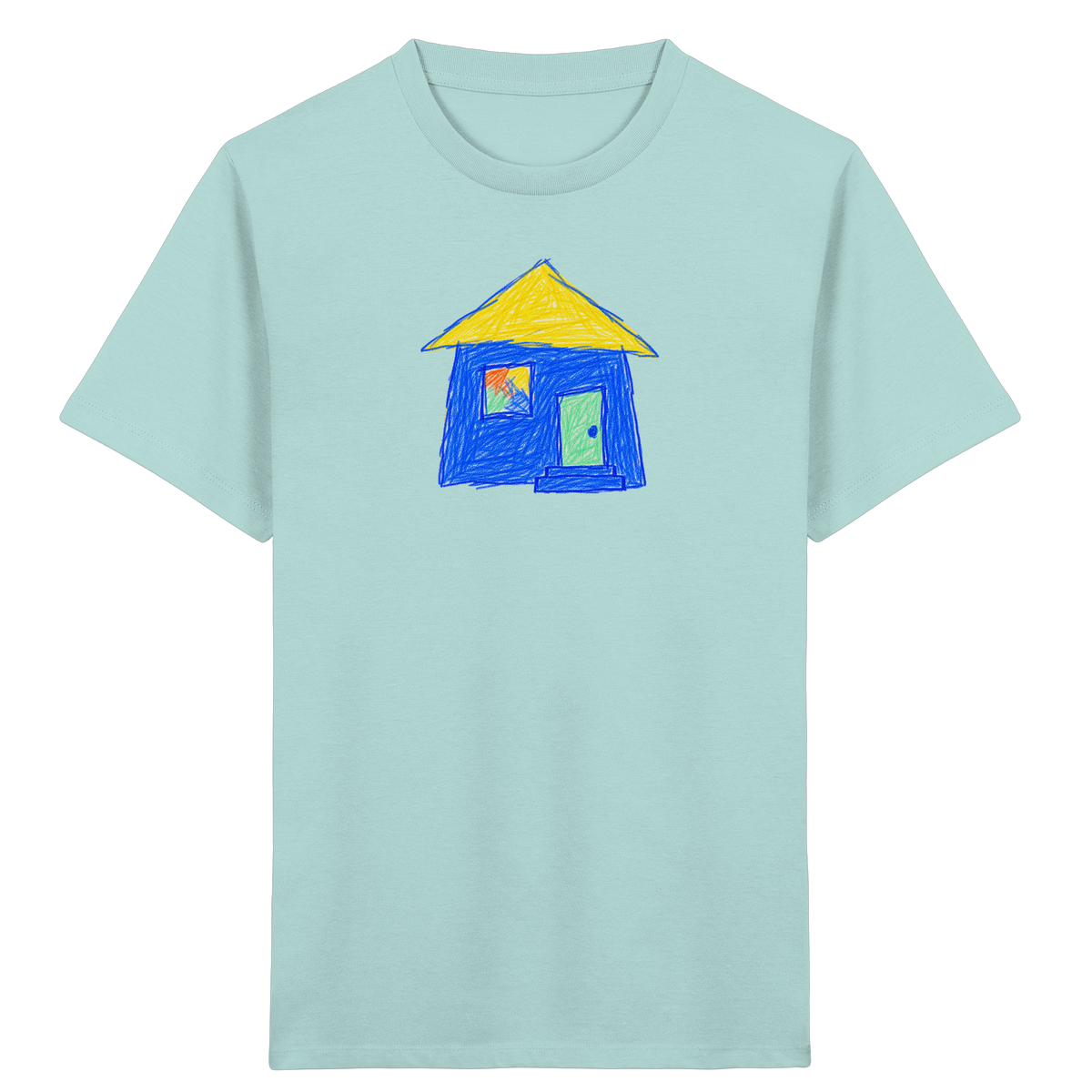 Blaues Regenbogenfenster Haus - Kinder Bio T-Shirt