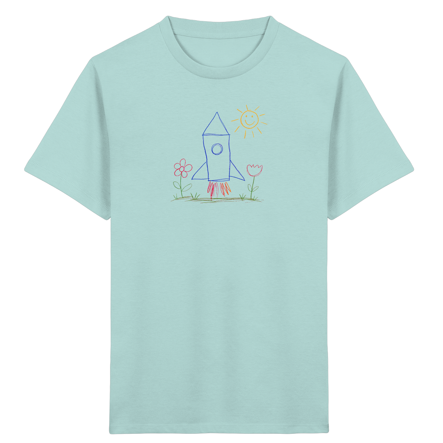 Fröhliches Raketen T-Shirt mit Kinderzeichnung - Kinder Bio T-Shirt